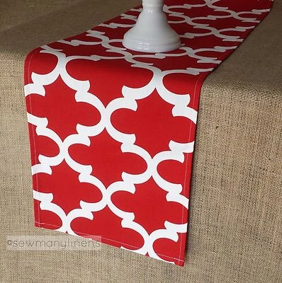 Red Table Runner Quatrefoil Moroccan Home Decor Linens Table Centerpiece Dining - Image 1 of 4