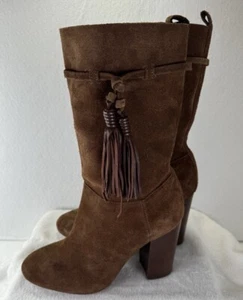 Vince Camuto Fermel Leather Suede Tassel Boots Womens Size 9.5 M Brown Slouchy - Picture 1 of 23