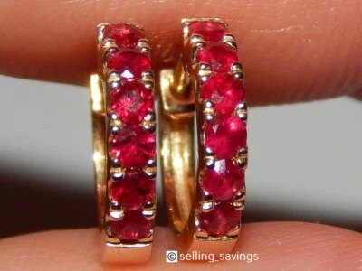 14K YELLOW GOLD EFFY RUBY  PETITE 1/2 INCH LEVERBACK HOOP HUGGIE EARRINGS - Image 1 of 4
