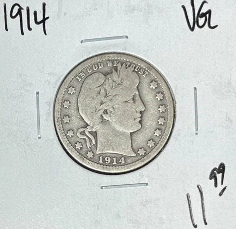 1914 BARBER SILVER QUARTER ~ VG~NICE COIN~ Cover