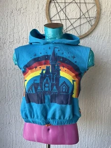 DISNEY PARK magic kingdom castle blue hoodie rainbow sleeveless pullover for KID - Picture 1 of 7
