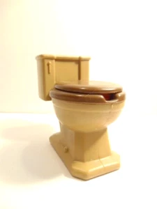 old miniature, 2 tone brown plastic toilet: No. LT355, Hong Kong  (4 in. tall) - Picture 1 of 9