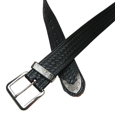 De colección. Cinturón Wrangler Top Grano Acabado a Mano Cuero Western Negro Plateado Foto 1 de 4
