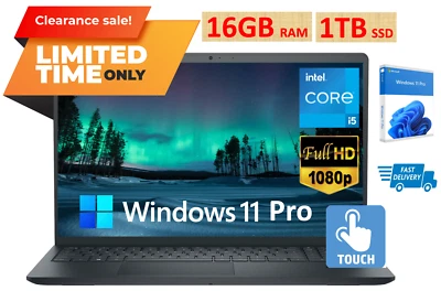 2025 Dell Inspiron 15 Laptop Touch Intel i5-1235U 16GB RAM& 1TB SSD, Win 11 Pro