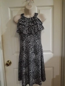 ENFOCUS STUDIO Ruffle Chest Animal Print Dress  Black & White Stretch Size 4 - Picture 1 of 10