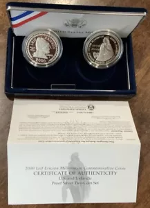 2000 Leif Ericson Millennium Commemorative Proof Silver Dollar 2 Coin Set USMINT - Picture 1 of 11