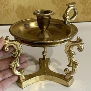 Vintage Brass Chamber Stick  Candle Holder On Brass Stand  - Picture 1 of 16
