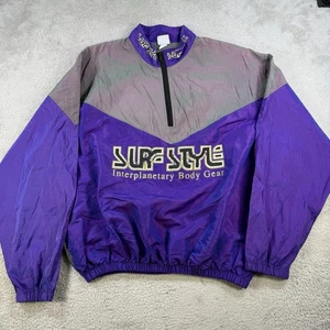 Vintage Surf Style Pullover One Size Purple Grey 1/4 Zip Windbreaker Made USA - Picture 1 of 8