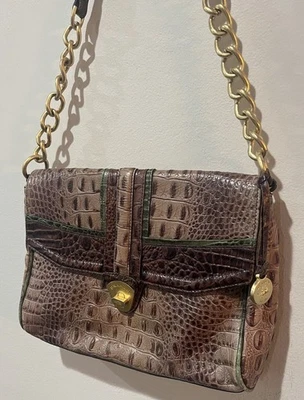 BRAHMIN сумочки крокодила выбитая кожа наплечная Дамская сумка коричневый зеленый цепочка поворот замок - Изображение 1 из 4