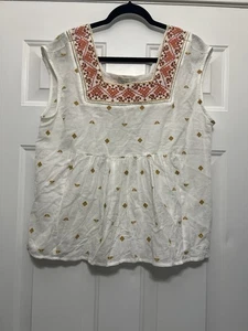 Nuevo con etiquetas Top túnica bordada azteca blanca grande babydoll boho Lucky Brand para mujer - Imagen 1 de 9