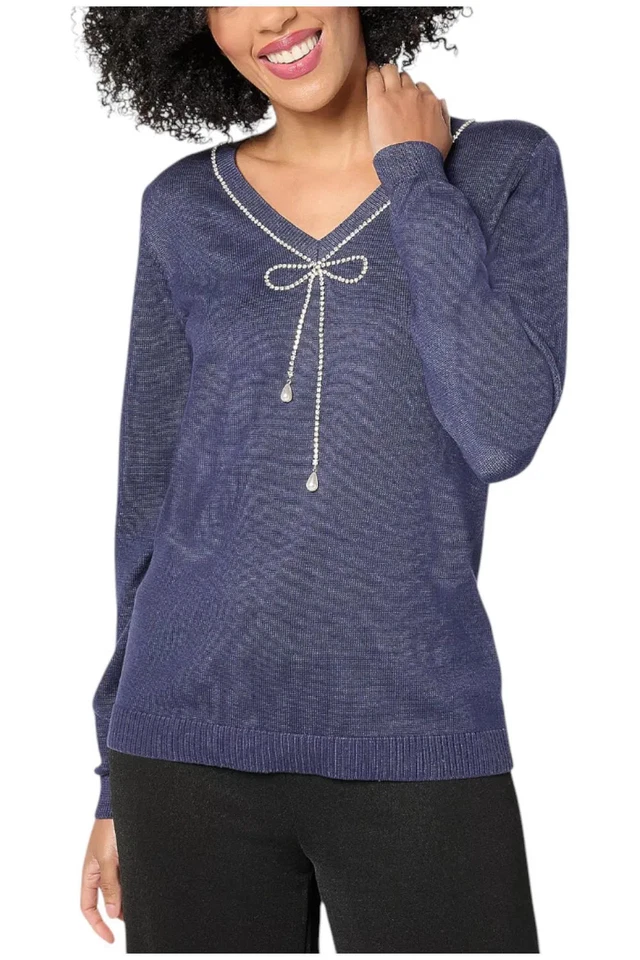 Suéter para mujer Joan Rivers suave elegante con lazo de diamantes de imitación crepúsculo Foto 1 de 1