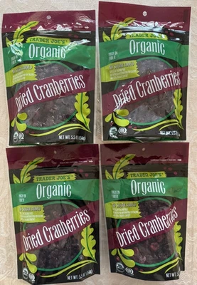 Paquete de 4 arándanos de frutas secas orgánicas Trader Joe's sin azúcar agregada 5,5 oz cada uno Foto 1 de 3
