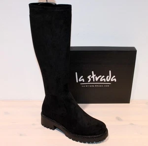 LA STRADA Stretch Stiefel Biker Boots Mikrofaser Glitzer Zipper Schwarz - Neu ! - Bild 1 von 11