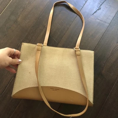 Cartera Kate Spade Crema Picnic Clásica Elegante Elegante Tejida Lino Foto 1 de 4