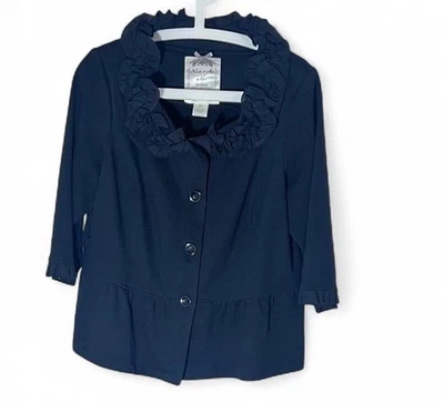 Nick n Mo Exclusive Collection -  Black  Blazer  w/ Ruffled Neckline 100% Cotton - Image 1 of 4