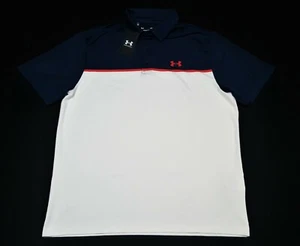Under Armour Mens The Play off  Polo Loose Heat Gear 1362495-410  white Navy - Picture 1 of 9