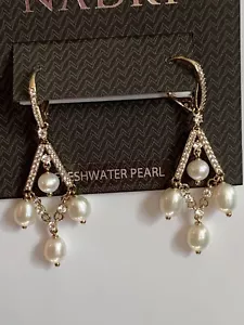 Nadri Freshwater Pearls Dangle Earrings Gold-NWT - Picture 1 of 4