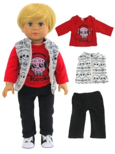 Doll Clothes 18" Pants Robot Skeleton Top Red Vest Fits American Girl Boy Dolls - Picture 1 of 8