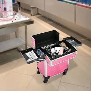 Rolling Makeup Case with Multiple Storage Compartments, Portable Cosmetic T - Bild 1 von 8