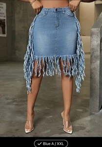 Fringe Denim Skirt - Picture 1 of 4
