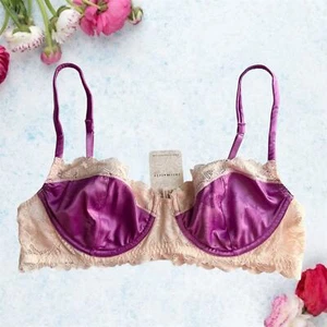 Free People bra 34B underwear lingerie floral lace satin intimates top bralette - Picture 1 of 4