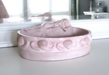 Hand Molded Carved Soapstone Planter Bowl Sleeping Sea Nymph Pink Rare Signed