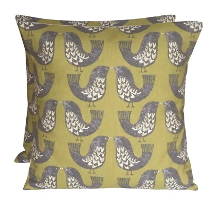 2 x 16" Scandi Style Birds Kiwi Lime Cushion Covers - Image 1 of 3