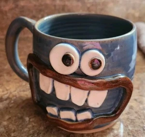 Signed Ug Chug 2019 Handmade Pottery Ugly Coffee Mug Cup, Blue,  - Picture 1 of 2