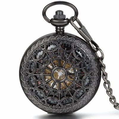Vintage Roman Numberals Auto Mechanical Steampunk Skeleton Cobweb Pocket Watch - Image 1 of 3
