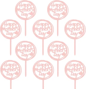 10 Pieces Pink Happy Mother’S Day Cake Topper Acrylic Mothers Day Cupcake Topper - Picture 1 of 6