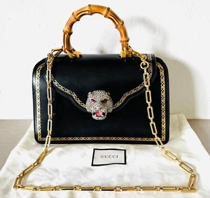 GUCCI CRYSTAL TIGERHEAD BAMBOO BAG BLACK - Bild 1 von 21