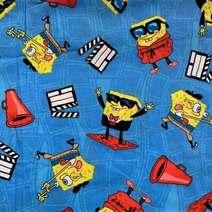 Fabric Square Bob Sponge Pants Print Blue Yellow Red Cartoon Character 4 yd x45” - Picture 1 of 7