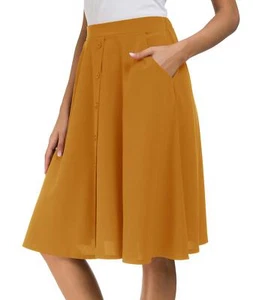 Women's High Waisted A Line Pleated Midi Skirt Button Front Skirts with Pocke... - Picture 1 of 7