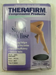 Therafirm Firm Support Panty Hose 15-21 mm Hg Petite Navy #68045 Medi Cool - Picture 1 of 6