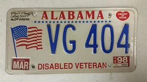 1998 ALABAMA Disabled Veteran Heart of Dixie License Plate VG 404 - Picture 1 of 1