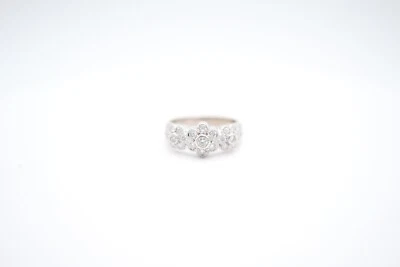 14K White Gold Diamond Triple Flower Bezel Set Ring Size 5 - Image 1 of 4