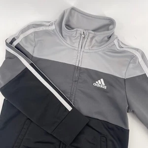 Adidas Track Jacket Full Zip 3 Stripe Gray Black Kids Size 5 - Picture 1 of 6