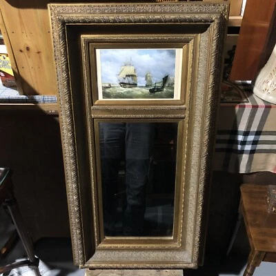 Large Decorative Antique Style Gilt Frame Mirror With Painting Print - image 1 of 4