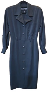 Vintage Linda Allard "Ellen Tracy" 100% Wool A-Line Dress Size 4 Dark Green - Picture 1 of 7