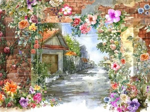 Panel de cerámica de mosaico de campo acuarela flores salpicadero azulejos arte mural - Imagen 1 de 7