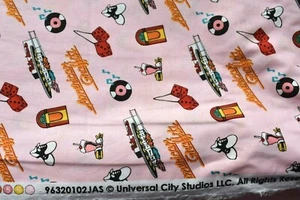 AMERICAN GRAFFITI ICONS  ALLOVER IN PINK 100% COTTON FABRIC   35x44  INCHES - Picture 1 of 3