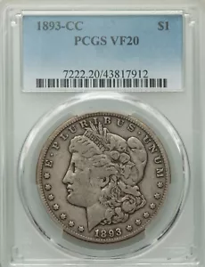 1893-CC Morgan dollaro d'argento PCGS VF-20 - Foto 1 di 2