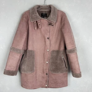 Lucky Brand women size M faux suede fur jacket mauve pink full zip mid length - Picture 1 of 16