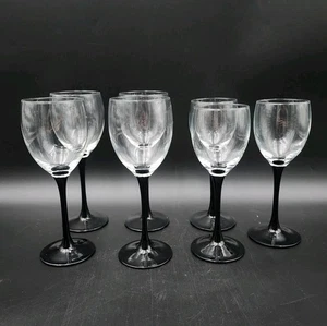 Wine Glasses Luminarc Domino Black Stem Vintage Goblets France 3 Sizes Set Of 15 - Picture 1 of 15