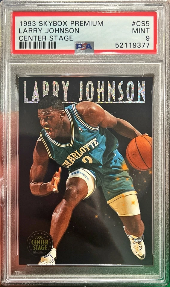 Tarjeta insertada Skybox Premium Larry Johnson 1993-94 escenario central #CS5 PSA 9 - Pop 7 Foto 1 de 1