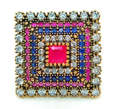 Ottoman Empire Style 6CT Treated Ruby & Topaz 925 Sterling Silver Ring Sz 8 - Image 1 of 3