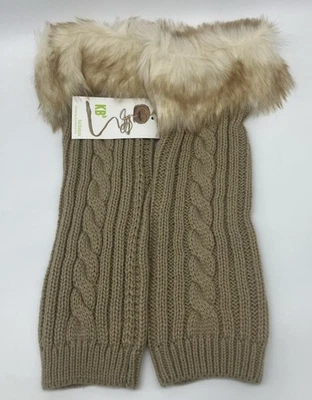 Calentadores de brazos para mujer puño suéteres beige tejido con cable ribete de piel sintética nuevo con etiquetas kbb Foto 1 de 4