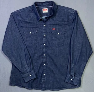Wrangler Shirt Men 3XL XXXL Blue Denim Stretch Pearl Snap Indigo Cowboy Western - Picture 1 of 11