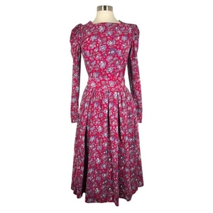 Vintage 80s Laura Ashley Floral Cord Long Dress 10 Red Purple Cottagecore - Bild 1 von 10