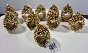 10 Gold Tone Pine Cone Napkin Rings New With Tags -Set of 10 Retails $65.00 - Picture 1 of 6